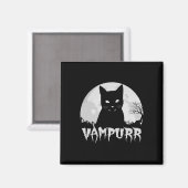 Halloween Black Cat Vampire mit Vollmond - Vampu Magnet (Vorderseite/Rückseite)