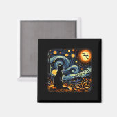 Halloween Black Cat Van Gogh Starry Night Cat Love Magnet (Vorderseite/Rückseite)