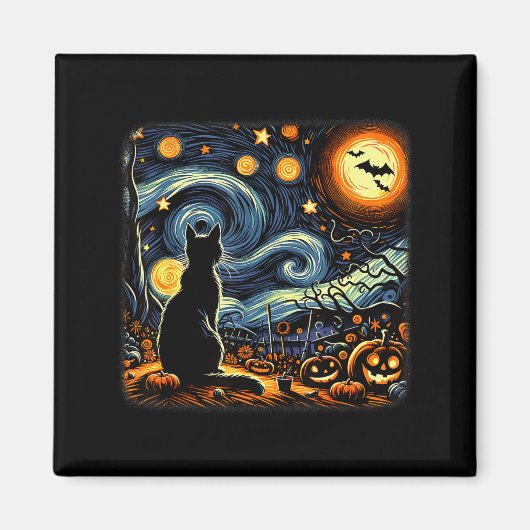 Halloween Black Cat Van Gogh Starry Night Cat Love Magnet (Vorne)