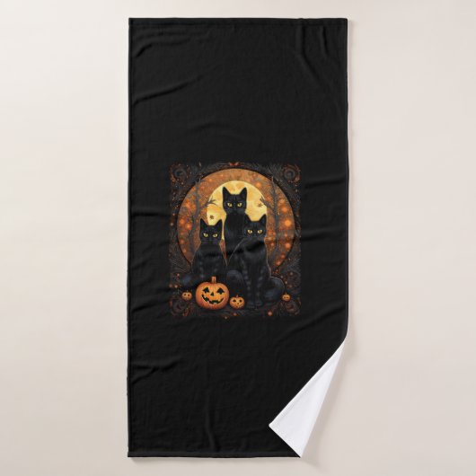 Halloween Black Cat Van Gogh Witch Kawaii Pumpkin Badehandtuch (Badehandtuch)