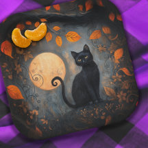 Halloween Black Cat Verziert Moody Full Moon