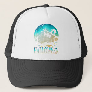 Halloween Black Cat Vollmond und Fledermäuse Truckerkappe