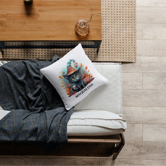 Halloween Black Cat Watercolor Kissen