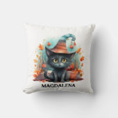 Halloween Black Cat Watercolor Kissen (Vorderseite)