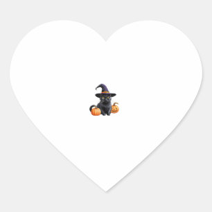 Halloween Black Cat Wearing Hexenhut Orange Pumpk Herz-Aufkleber