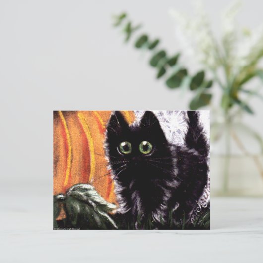 Halloween Black Cat Who Dat Scaredy Cat Postcard Postkarte (Stehend Vorderseite)