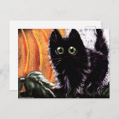 Halloween Black Cat Who Dat Scaredy Cat Postcard Postkarte (Vorne/Hinten)