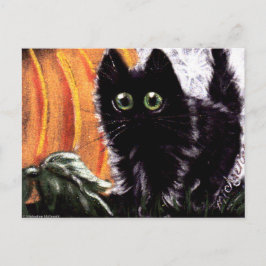 Halloween Black Cat Who Dat Scaredy Cat Postcard Postkarte