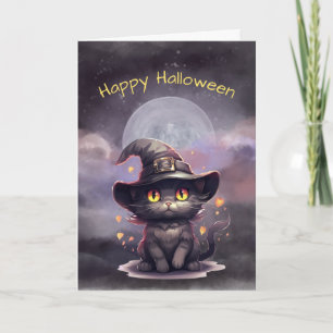 Halloween Black Cat Witch Hat Illustration Karte