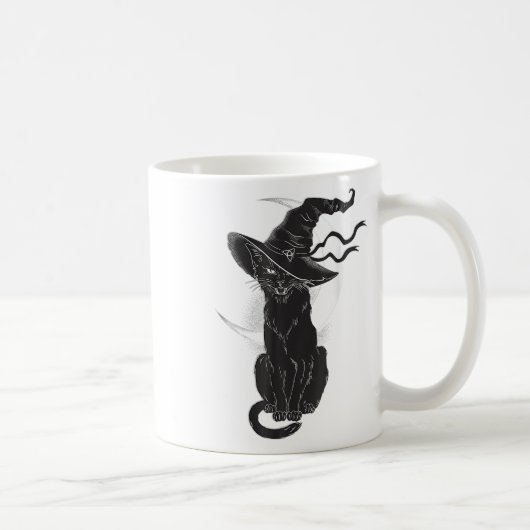 Halloween Black Cat Witch Hat Moon Kaffeetasse (Rechts)