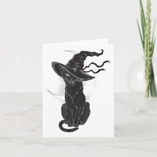 Halloween Black Cat Witch Hat Moon Karte (Vorderseite)