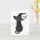 Halloween Black Cat Witch Hat Moon Karte (Gelbe Blume)