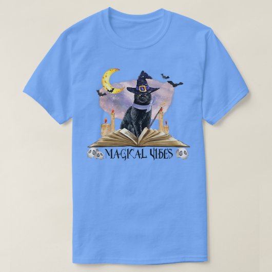 Halloween Black Cat Witch Hat & Moon Magical Vibes T-Shirt (Design vorne)