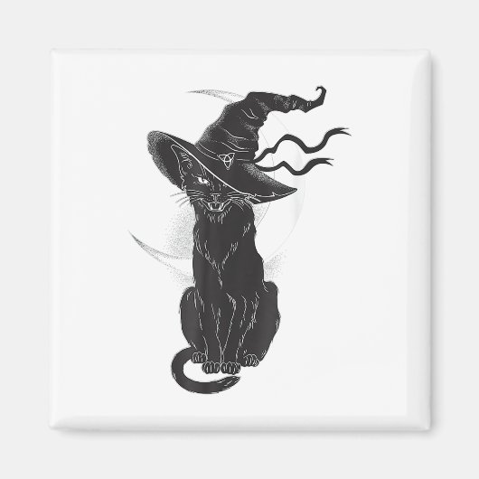 Halloween Black Cat Witch Hat Moon Magnet (Vorne)