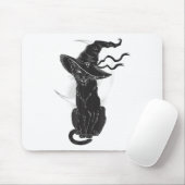 Halloween Black Cat Witch Hat Moon Mousepad (Mit Mouse)
