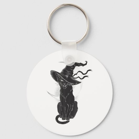 Halloween Black Cat Witch Hat Moon Schlüsselanhänger (Vorderseite)