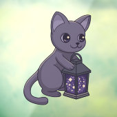 Halloween Black Cat with Magical Lantern Fensteraufkleber (Blatt 3)