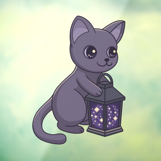 Halloween Black Cat with Magical Lantern Fensteraufkleber (Blatt 3)