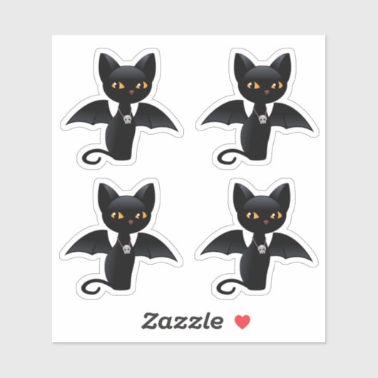 Halloween Black Cat with Wings, Set von 4 Aufkleber (Blatt)