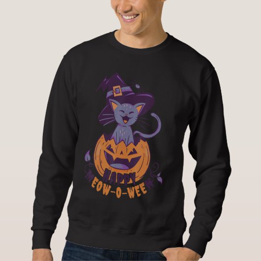Halloween Black Cat With Witches Pumpkin Hat For K Sweatshirt (Vorderseite)