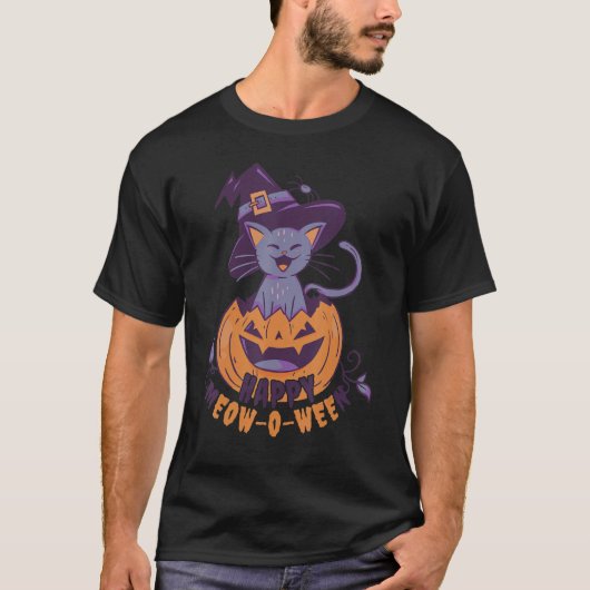 Halloween Black Cat With Witches Pumpkin Hat For K T-Shirt (Vorderseite)
