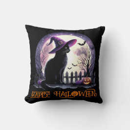 Halloween Black Cat Witz and Bats Kissen