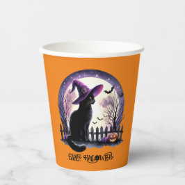 Halloween Black Cat Witz and Bats Pappbecher