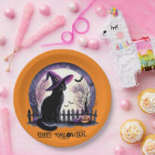 Halloween Black Cat Witz and Bats Pappteller (Party)