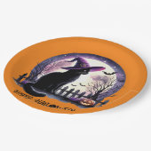 Halloween Black Cat Witz and Bats Pappteller (Schrägansicht)