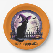 Halloween Black Cat Witz and Bats Pappteller (Vorderseite)