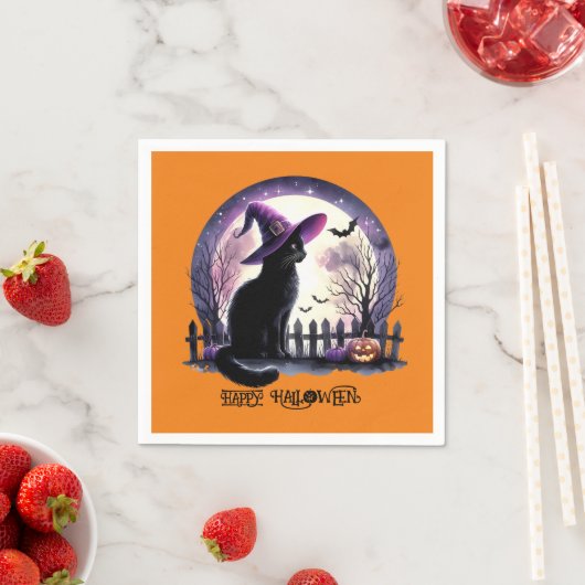 Halloween Black Cat Witz and Bats Serviette (Beispiel)
