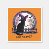 Halloween Black Cat Witz and Bats Serviette (Vorderseite)