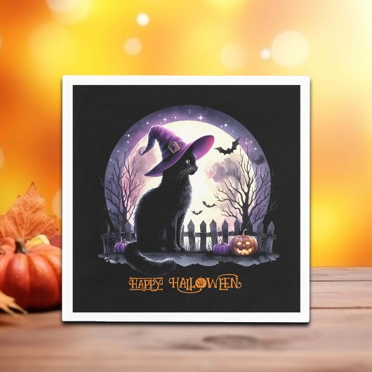 Halloween Black Cat Witz and Bats Serviette