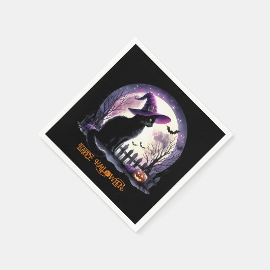 Halloween Black Cat Witz and Bats Serviette (Ecke)