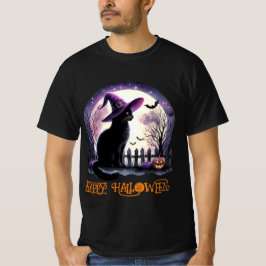 Halloween Black Cat Witz and Bats T-Shirt