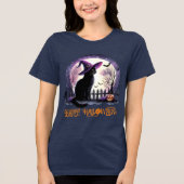 Halloween Black Cat Witz and Bats Tri-Blend Shirt (Vorderseite)