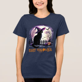 Halloween Black Cat Witz and Bats Tri-Blend Shirt