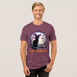 Halloween Black Cat Witz and Bats Tri-Blend Shirt