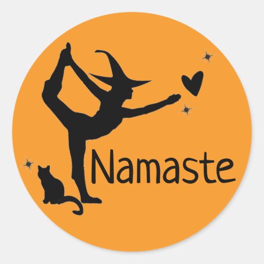 Halloween Black Cat Yoga Namaste Orange Niedlich Runder Aufkleber (Vorderseite)