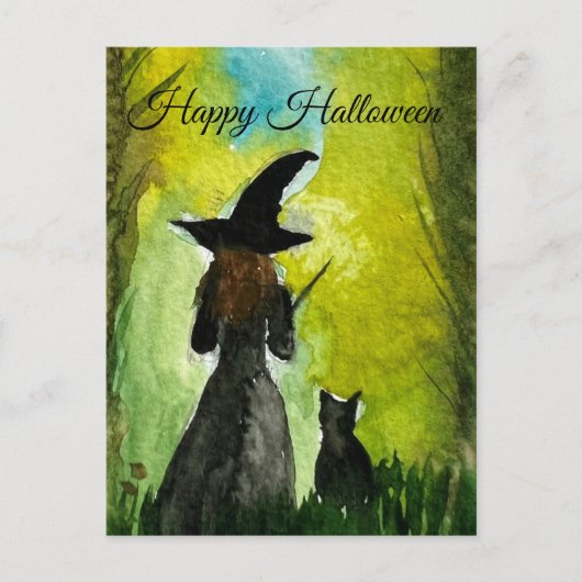 Halloween Black Cat Zauber Postkarte (Vorderseite)