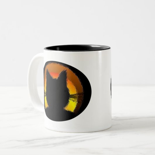 Halloween Black Cat Zweifarbige Tasse (Vorderseite Links)