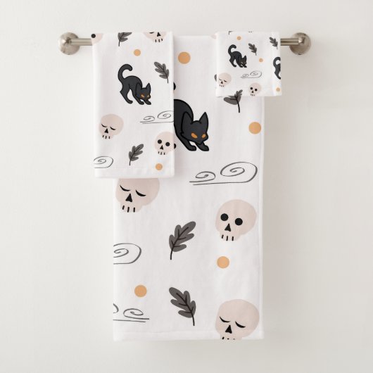 Halloween Black Cats and Skulls Badhandtuch Set (Insitu)