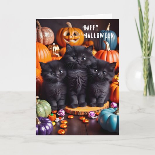 Halloween Black Cats mit Pumpkins und Candy Karte (Vorderseite)