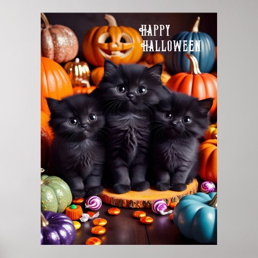 Halloween Black Cats mit Pumpkins und Candy Poster (Vorne)