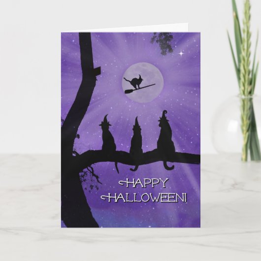 Halloween Black Cats Niedlich und Whimsical Karte (Vorderseite)