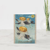 Halloween Black Cats & Pumpkin Ghosts Vintag Karte (Vorderseite)