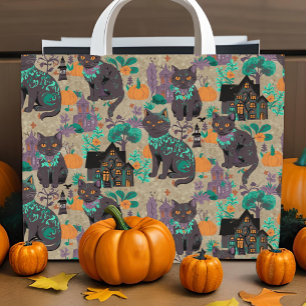 Halloween Black Cats Pumpkins Spuk Haus Rustikal Tapete