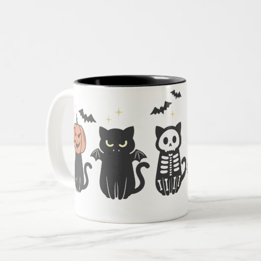 Halloween Black Cats Spooky Niedlich Funny Zweifarbige Tasse (Vorderseite Links)