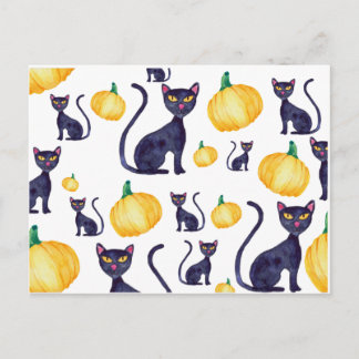 Halloween Black Cats und Orange Pumpkins Design Postkarte