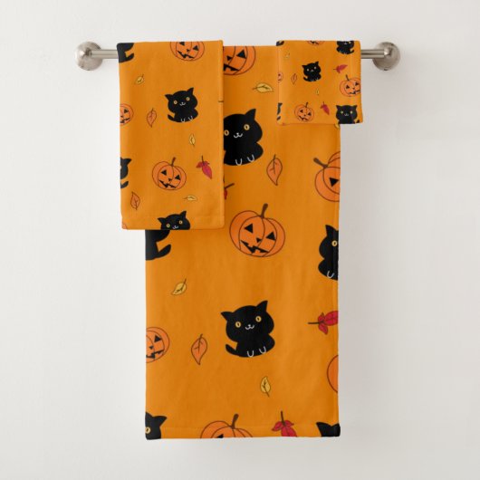 Halloween Black Cats und Pumpkins Muster Badhandtuch Set (Insitu)